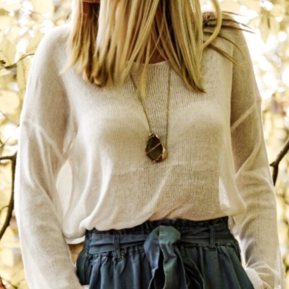 White Distresses Slub Knit Sweater